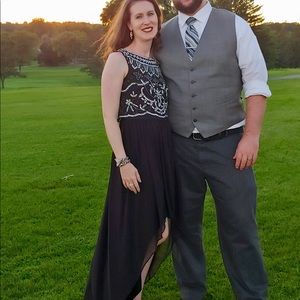 AP Black hi-lo hem dress with white/silver beading